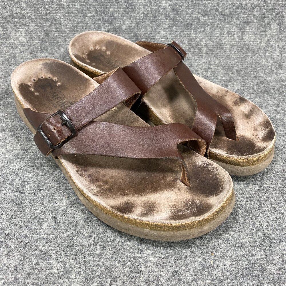 Mephisto Helen Sandals Womens Size 11, EU 41 Brown Leather Toe Strap Cork Sole